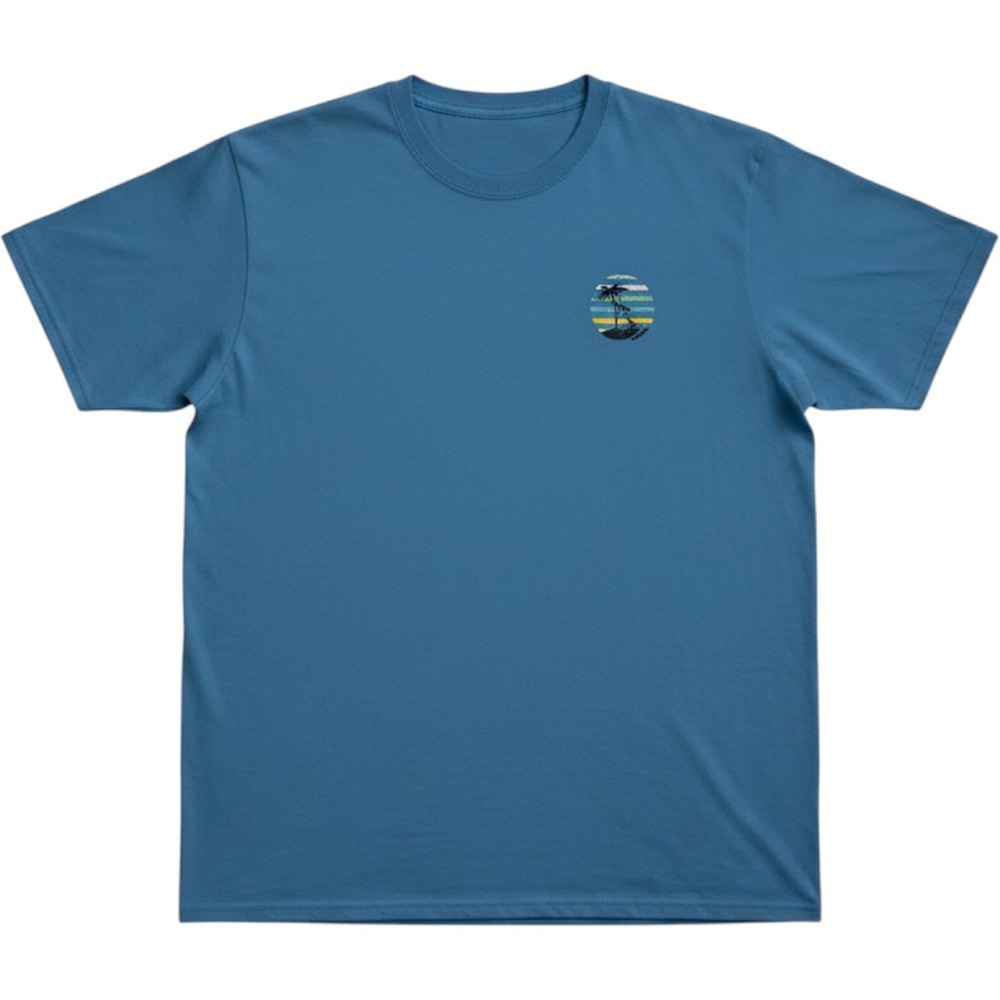 Burnside Mens Blue Performance Graphic‎ T-Shirt Palm Tree Sunset Large L Stretch